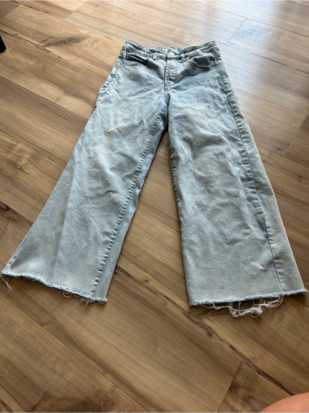 OAT New York Wide Leg Jeans Womens 28 Blue Light Wash Raw Hem Denim High Rise